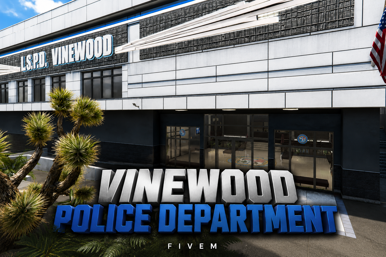 FIVEM Vinewood Police Department | Detailed Police Station MLO | Interior & Exterior | Offices & Jail Cells | Parking Garage | Add-On | Optimized | Fivem Ready | High Quality