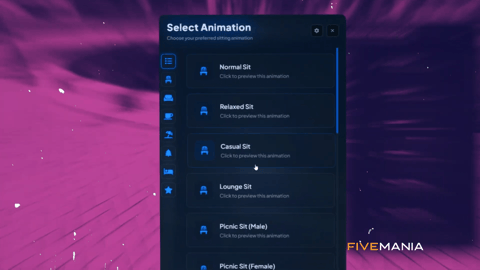 FIVEM Sit Anywhere | Universal Sitting Script | Custom Animations | Lay Down Feature | Prop Detection | Custom UI | Add-On | Optimized | Fivem Ready | High Quality, image 10