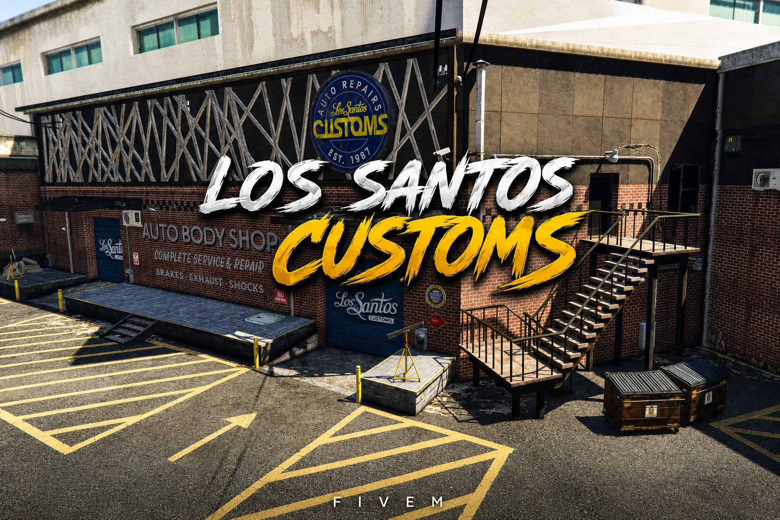 FIVEM Los Santos Customs | Expanded Mechanic Shop MLO | Interior & Exterior | Waiting Area | Storage Room | Add-On | Optimized | Fivem Ready | High Quality