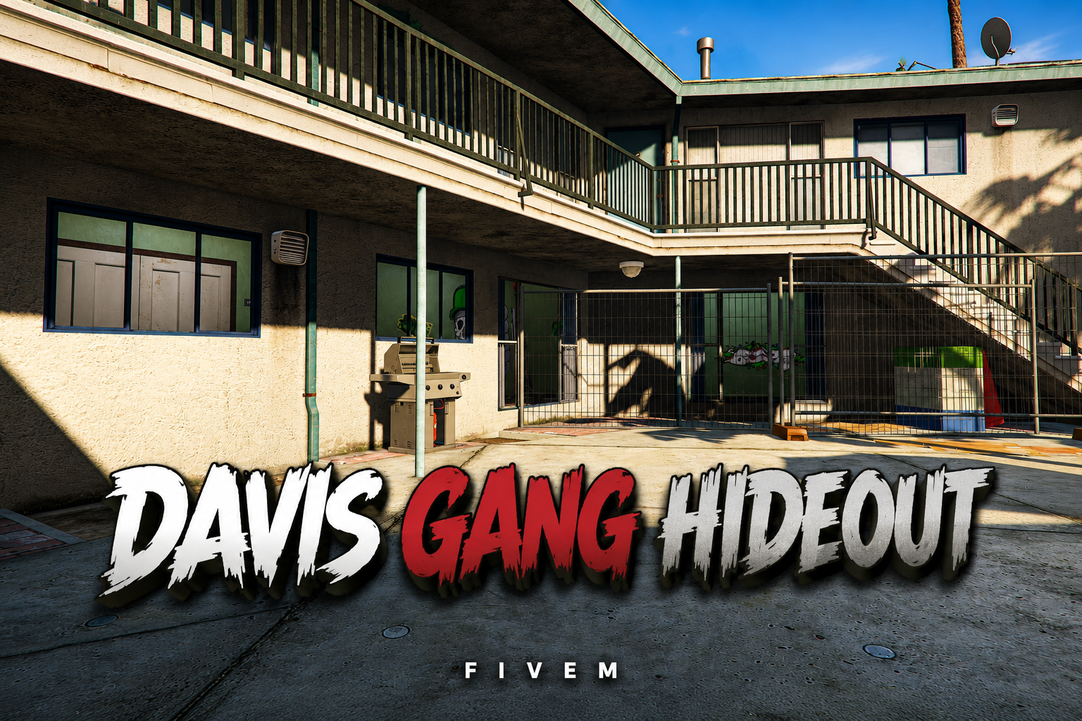 FIVEM Davis Gang Hideout | Multi-Level Apartment MLO | Interior & Exterior | Workshop & Armory | Custom Graffiti | Add-On | Optimized | Fivem Ready | High Quality