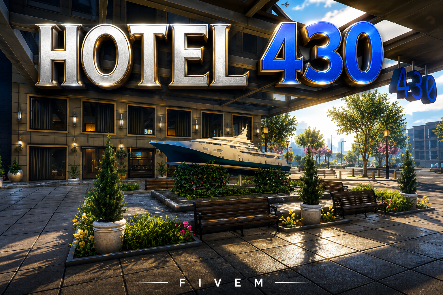 FIVEM Hotel 430 | Luxury Modern Hotel MLO | Interior & Exterior | Lobby & Suites | Kitchen & Living Areas | Add-On | Optimized | Fivem Ready | High Quality