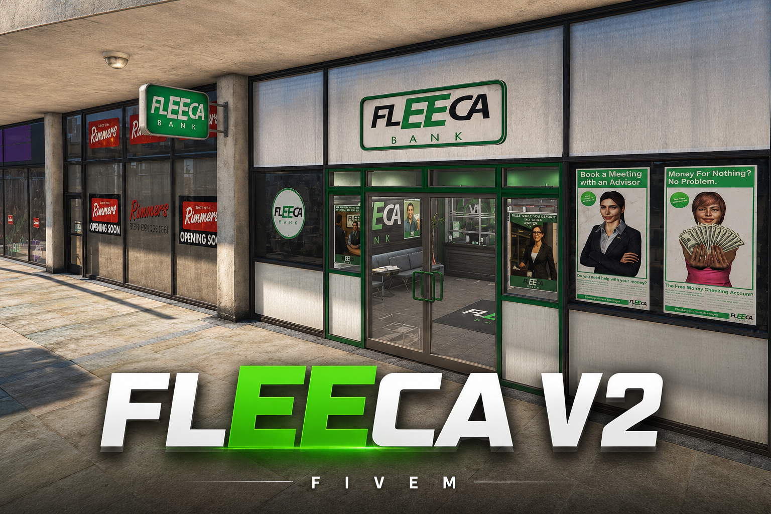 FIVEM Fleeca V2 | Enhanced Bank MLO | Interior & Exterior | Custom Props | Security Vault | Office Space | Add-On | Optimized | Fivem Ready | High Quality
