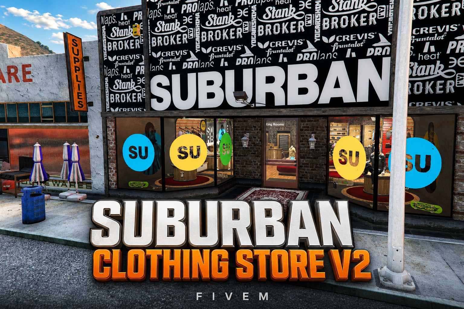 FIVEM Suburban Clothing Store V2 | Modern Clothing Store MLO | Interior & Exterior | Custom Props | Fitting Rooms | Add-On | Optimized | Fivem Ready | High Quality