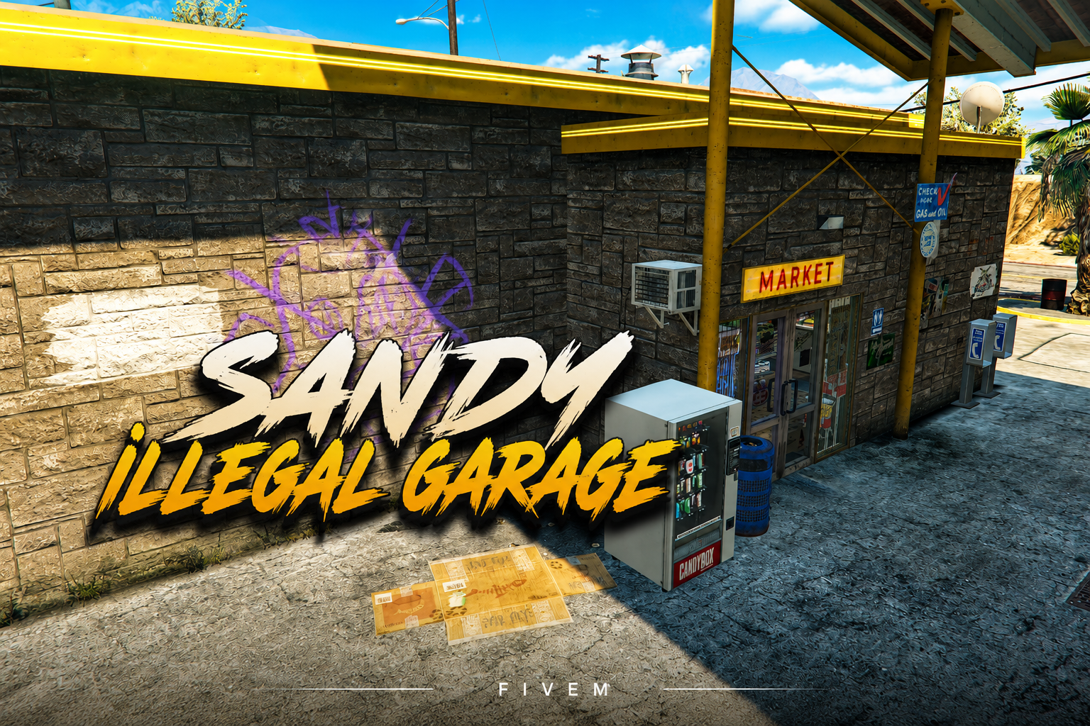 FIVEM Sandy Illegal Garage | Multi-Level Crime Hub MLO | Interior & Exterior | Underground Garage | Market | Workshop | Add-On | Optimized | Fivem Ready | High Quality