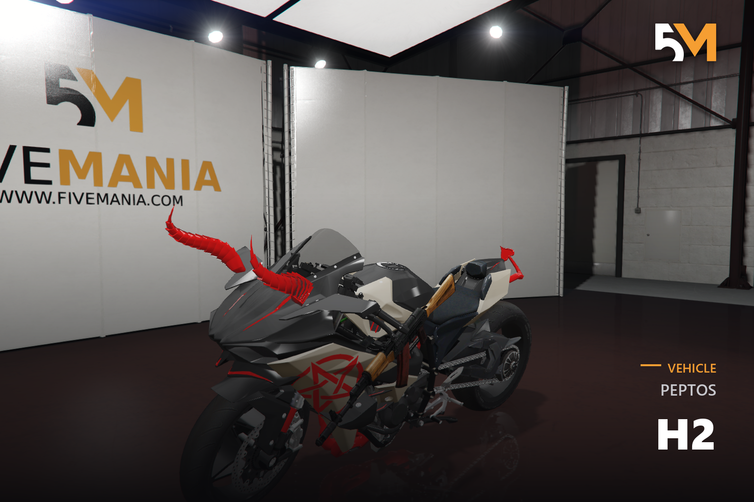 FIVEM Peptos H2 | Custom Devil Sport Bike [Unbadged] Add-On | Devil Horns & Tail | Custom Decals | Mounted Weapon Prop | Optimized | Fivem Ready | High Quality