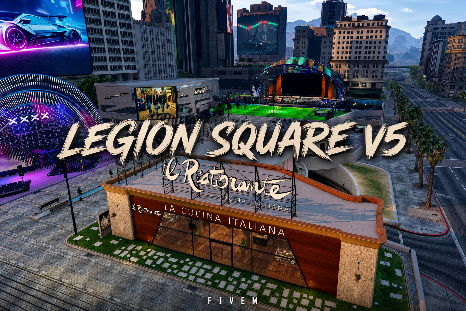 FIVEM Legion Square V5 | Revitalized City Hub MLO | Outdoor Stage & Shops | Dynamic Lighting | Add-On | Optimized | Fivem Ready | High Quality