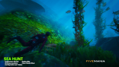 FIVEM Sea Hunt Diving Script | Immersive Underwater Activity Script | Underwater Wrecks & Loot | 9 Locations | Group Missions | Seashark Rental | Add-On | Optimized | Fivem Ready | High Quality, image 6