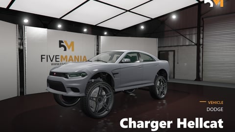 FIVEM Dodge Charger Hellcat | Lifted Sports Sedan [Badged] Add-On | Custom Suspension | Large Chrome Wheels | Interior & Exterior | Optimized | Fivem Ready | High Quality cover