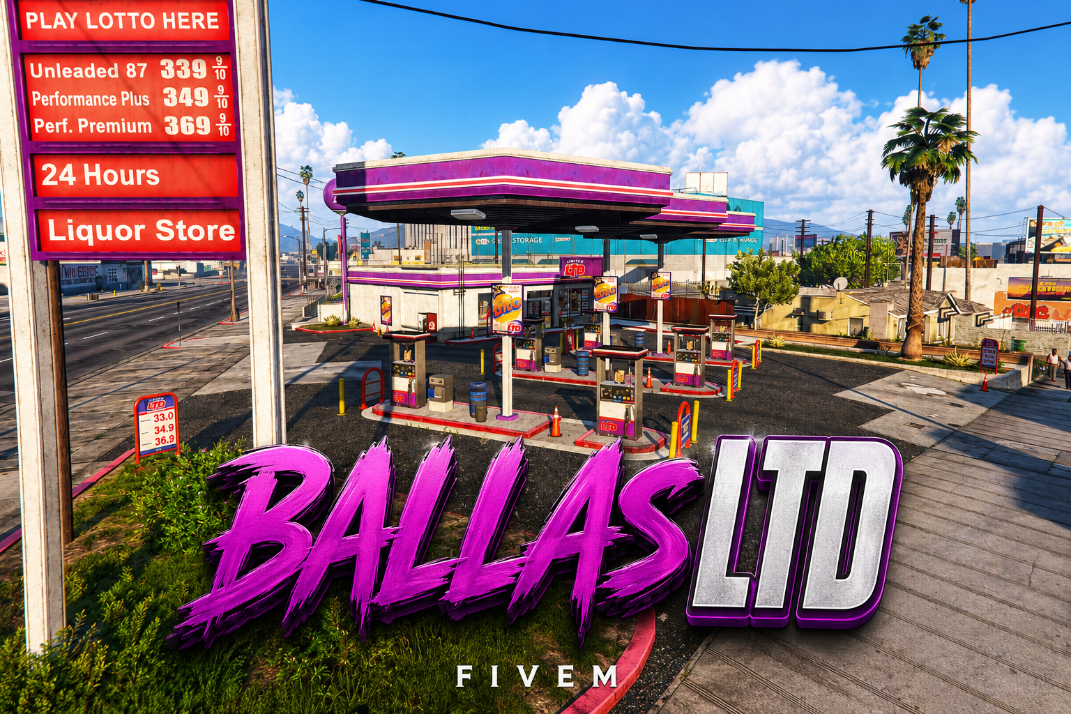 FIVEM Ballas Ltd | Lore-Friendly Gas Station MLO | Interior & Exterior | Convenience Store | Custom Branding | Add-On | Optimized | Fivem Ready | High Quality