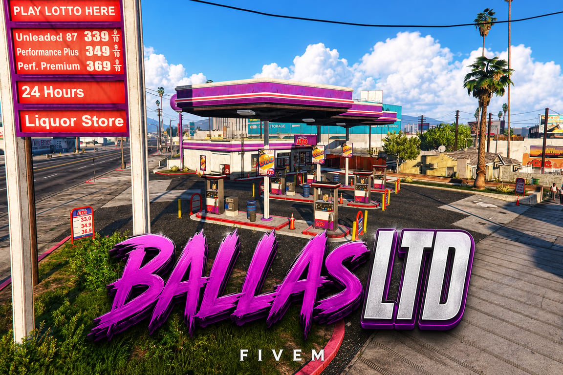 FIVEM Ballas Ltd | Lore-Friendly Gas Station MLO | Interior & Exterior | Convenience Store | Custom Branding | Add-On | Optimized | Fivem Ready | High Quality