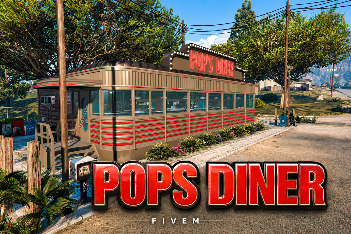 FIVEM Pops Diner | Retro American Diner MLO | Interior & Exterior | Full Kitchen | Seating Area | Add-On | Optimized | Fivem Ready | High Quality