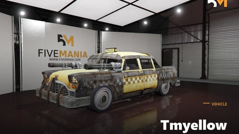 FIVEM Tmyellow | Weaponized Post-Apocalyptic Taxi [Unbadged] Add-On | Mounted Weapons | Custom Bodywork | Working Lights | Add-On | Optimized | Fivem Ready | High Quality cover