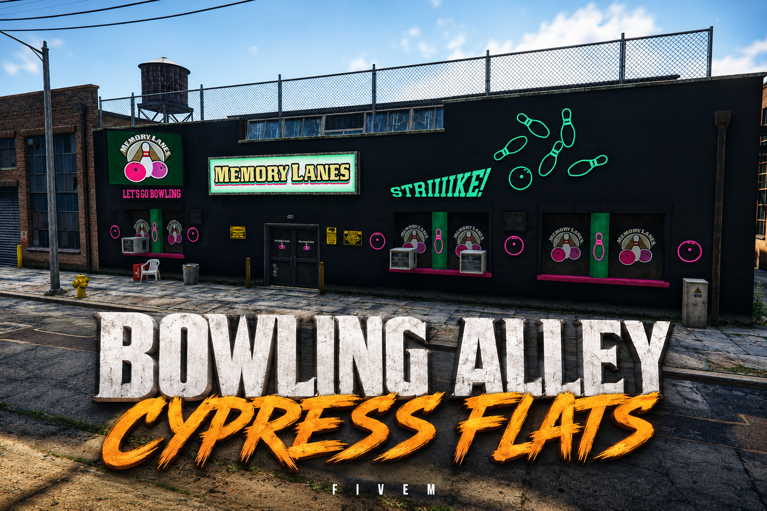 FIVEM Bowling Alley Cypress Flats | Vibrant Entertainment MLO | Bowling Lanes | Arcade Games | Diner Area | Interior & Exterior | Add-On | Optimized | Fivem Ready | High Quality