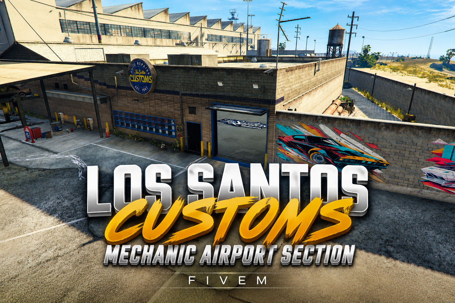 FIVEM Los Santos Customs Mechanic Airport Section | Expanded Mechanic Shop MLO | Interior & Exterior | Lounge Area | Underground Parking | Add-On | Optimized | Fivem Ready | High Quality