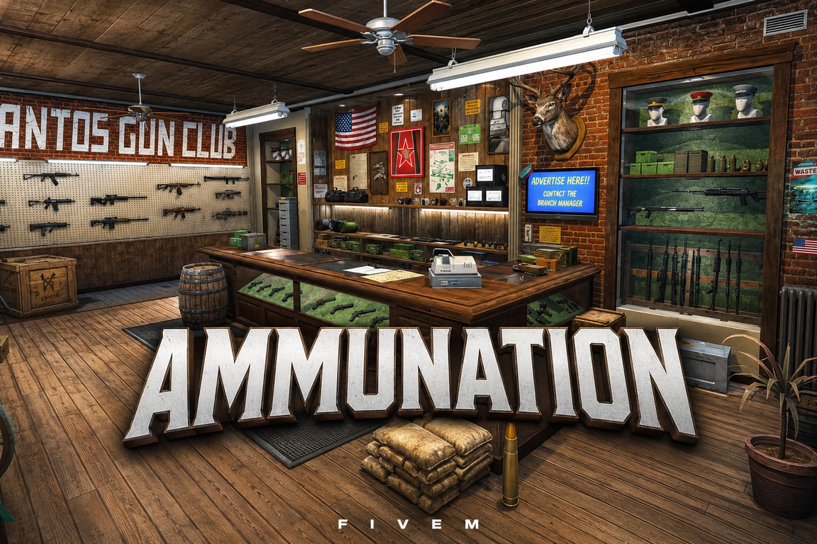 FIVEM Ammunation | Custom Gun Store MLO | Interior & Exterior | Custom Props | Add-On | Optimized | Fivem Ready | High Quality