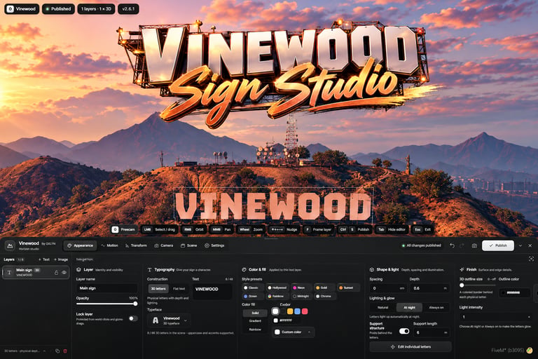 FIVEM Vinewood Sign Studio editor, Interactive Sign Customizatio…