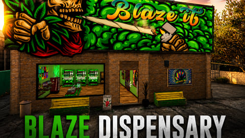 FIVEM Blaze Dispensary | Immersive Cannabis Dispensary MLO | Interior & Exterior | Rooftop Lounge | Grow Room | Office | Add-On | Optimized | Fivem Ready | High Quality cover