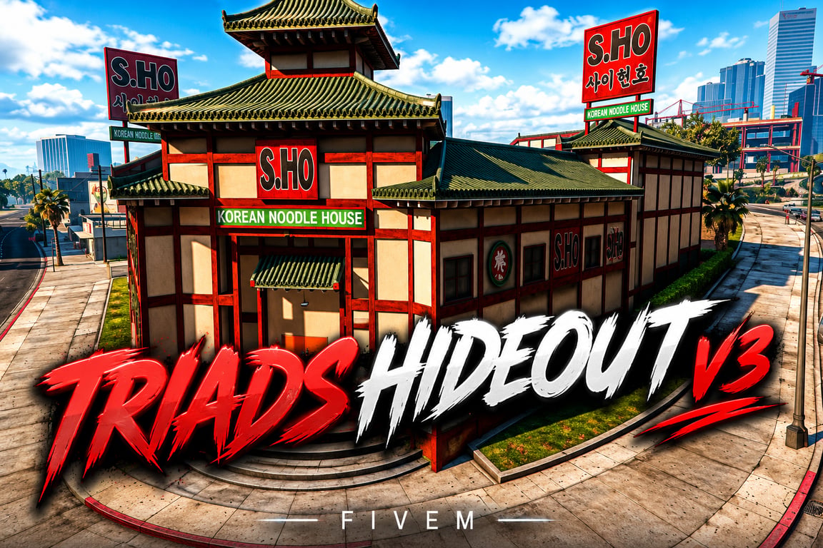 FIVEM Triads Hideout V3 | Gang Hideout MLO | Interior & Exterior | Custom Props | Hidden Rooms | Add-On | Optimized | Fivem Ready | High Quality