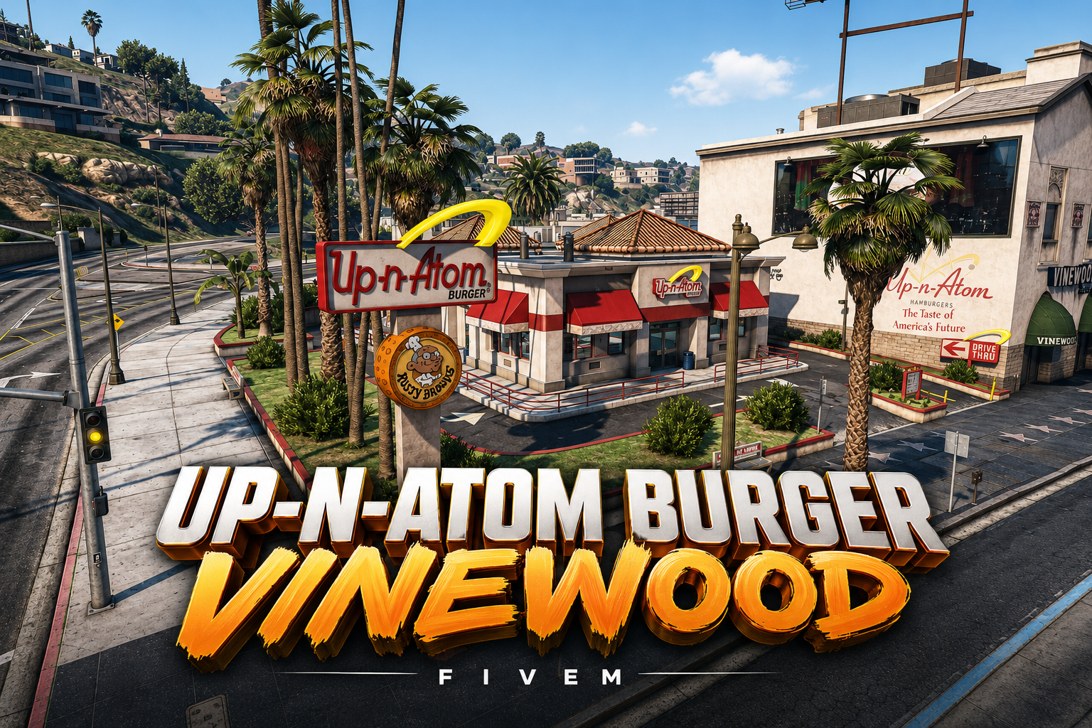 FIVEM Up N Atom Burger Vinewood | Iconic Fast Food Restaurant MLO | Interior & Exterior | Custom Props | Optimized | Add-On | Fivem Ready | High Quality