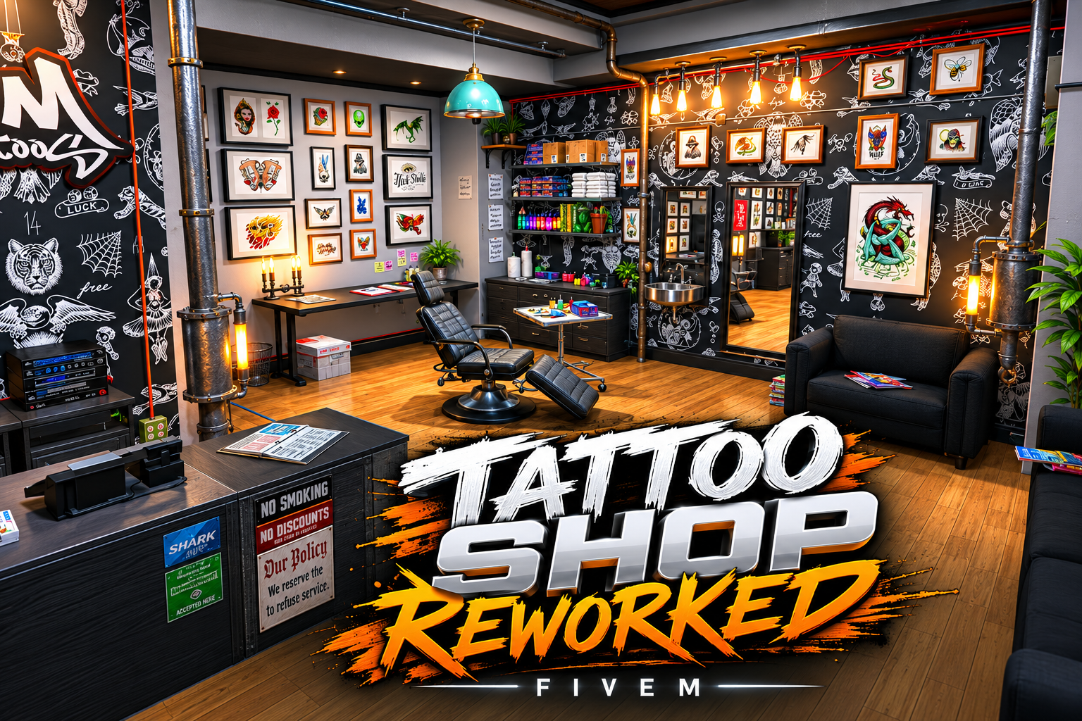 FIVEM Tattoo Shop Reworked | Modern Tattoo Parlor MLO | Interior & Exterior | Custom Props | Optimized | Add-On | Fivem Ready | High Quality