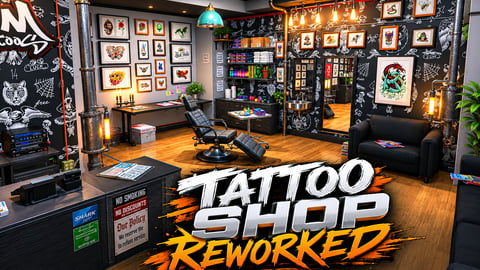 FIVEM Tattoo Shop Reworked | Modern Tattoo Parlor MLO | Interior & Exterior | Custom Props | Optimized | Add-On | Fivem Ready | High Quality cover