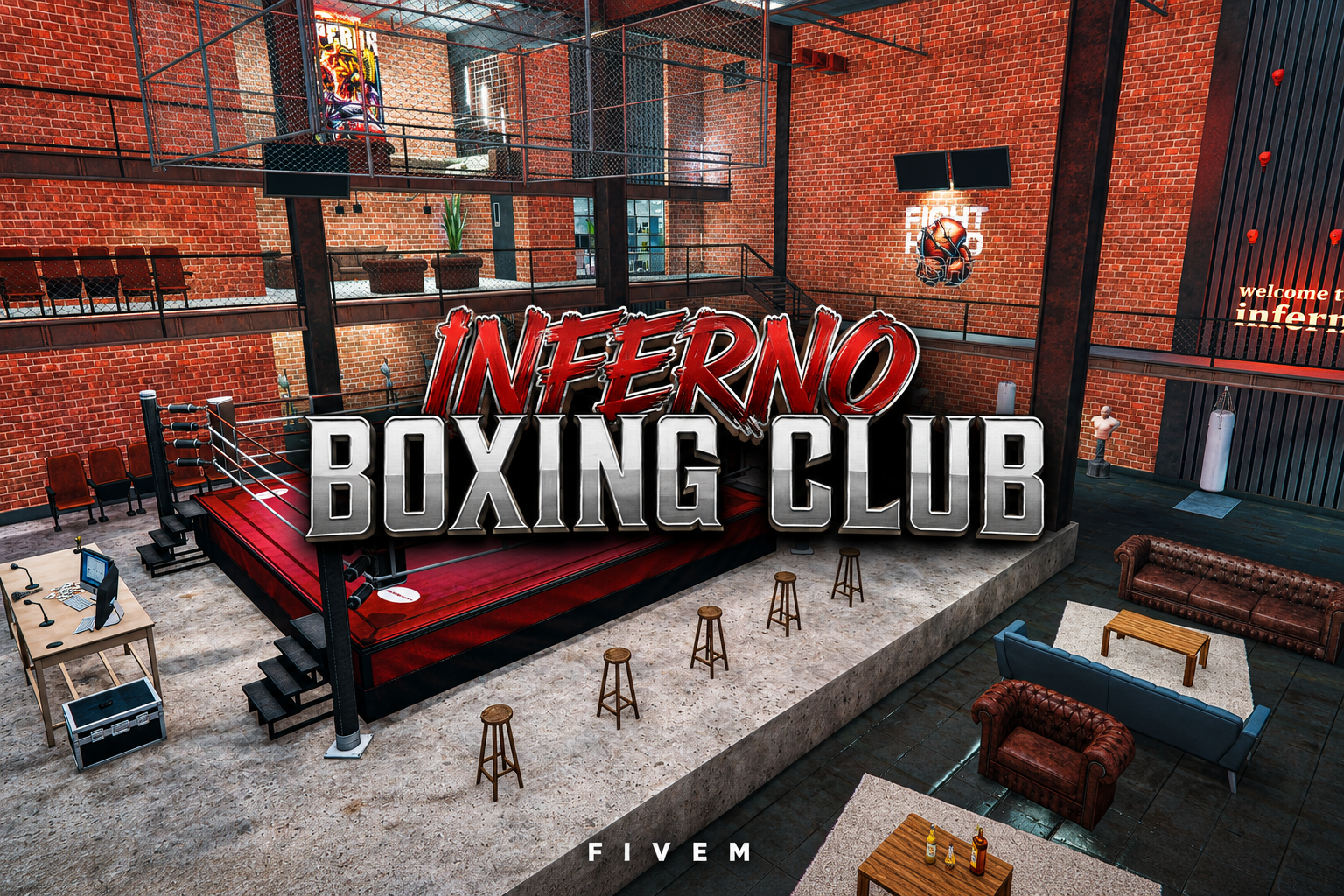 FIVEM Inferno Boxing Club | Multi-Level Boxing Club MLO | Interior & Exterior | Training Facilities | Bar & Lounge | Spectator Seating | Add-On | Optimized | Fivem Ready | High Quality