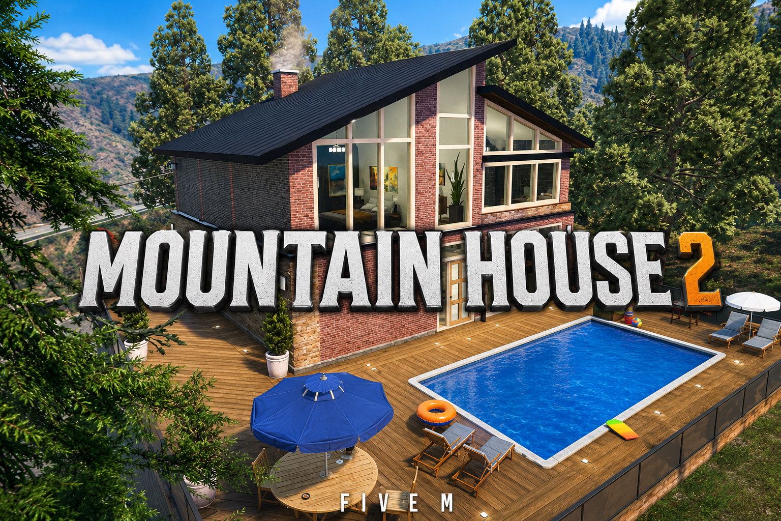 FIVEM Mountain House 2 | Luxury Mountain Home MLO | Interior & Exterior | Pool & Deck | Garage | Add-On | Optimized | Fivem Ready | High Quality