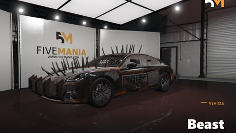 FIVEM Beast | Armored Sports Sedan [Unbadged] Add-On | Spikes & Armor | Rusty Texture | Custom Model | Optimized | Fivem Ready | High Quality cover