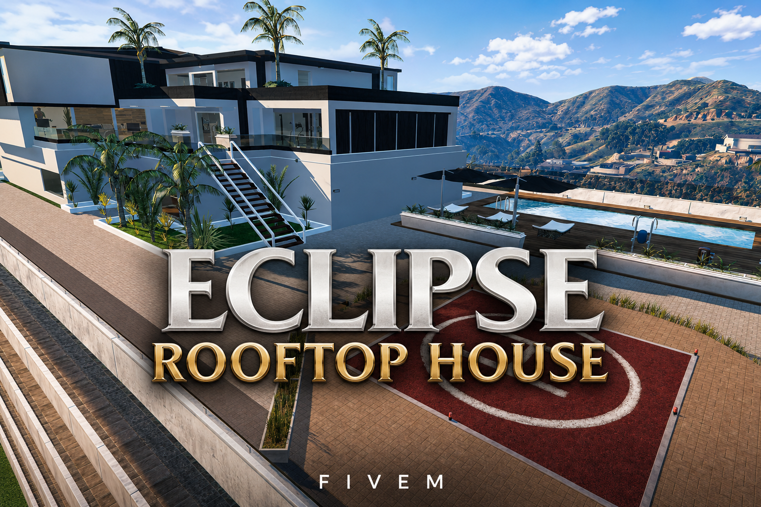 FIVEM Eclipse Rooftop House | Luxury Rooftop House MLO | Interior & Exterior | Pool & Helipad | Add-On | Optimized | Fivem Ready | High Quality