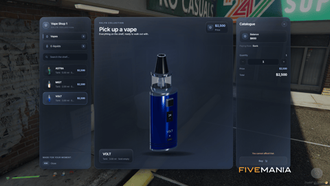 FIVEM Cloud Nine Vapes Script | Realistic Vaping System | Custom UI | Vape Shop | Refillable E-Liquids | Add-On | Optimized | Fivem Ready | High Quality, image 4