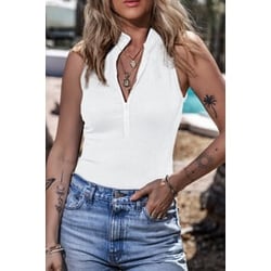 Zip up Ribbed Sleeveless Bodysuit