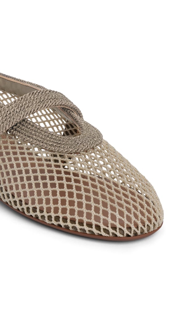 BALLERINES EN RÉSILLE ET SATIN TRESSÉ