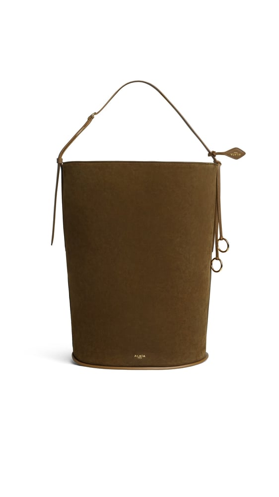 SAC HIP BUCKET LARGE BI-MATIÈRE EN CUIR