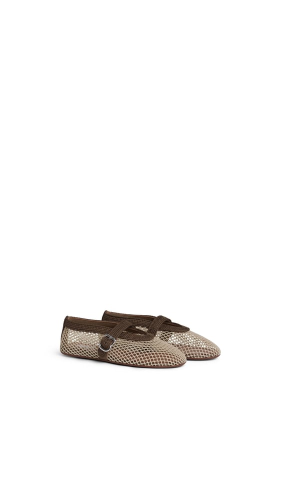 BALLERINES EN RÉSILLE ET SATIN TRESSÉ