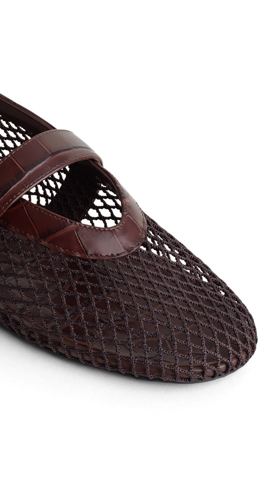 BALLERINES EN RÉSILLE ET CUIR EMBOSSÉ CROCODILE