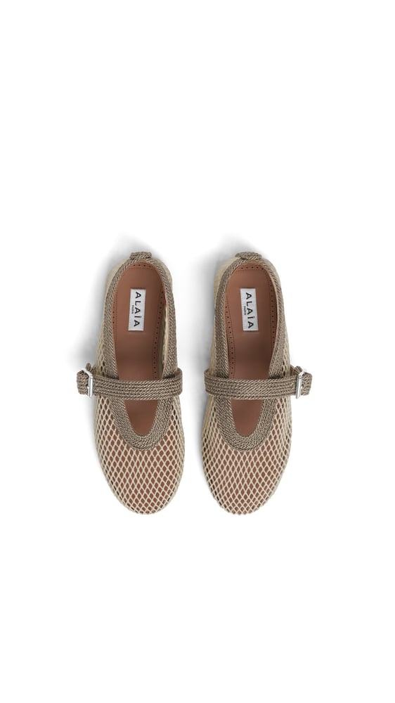 BALLERINES EN RÉSILLE ET SATIN TRESSÉ