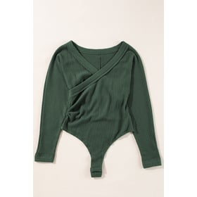 Waffle Knit Slim Fit Wrap V Neck Bodysuit