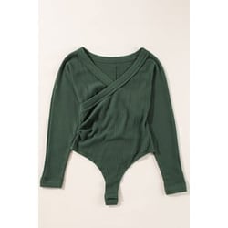 Waffle Knit Slim Fit Wrap V Neck Bodysuit
