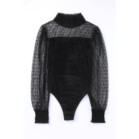 Sheer Dotty Ribbed Velvet Bodysuit
