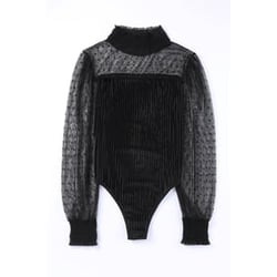 Sheer Dotty Ribbed Velvet Bodysuit