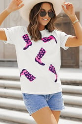 Western Boots Round Neck T Shirt