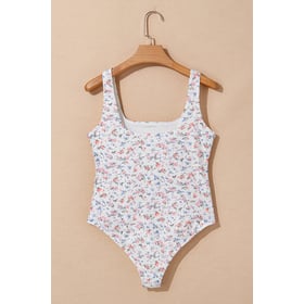 White Floral Square Neck Sleeveless Bodysuit