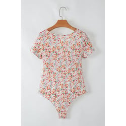 Short Sleeve Floral Ruched Sweetheart Bodysuit