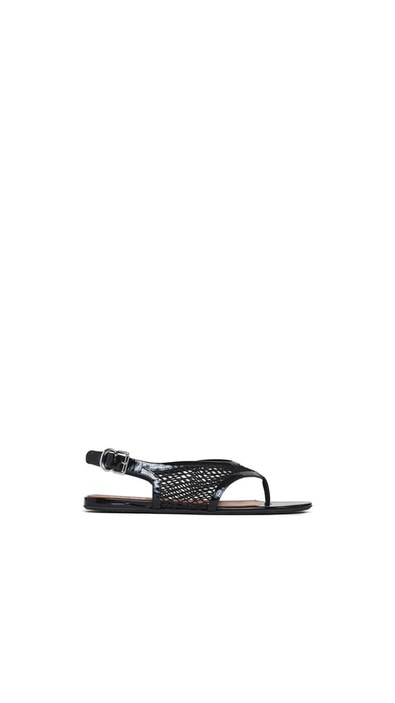 SANDALES TONG EN RÉSILLE ET CUIR VERNI