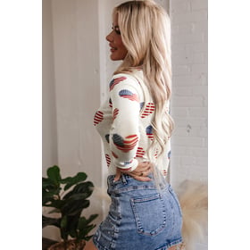 White Americana Glitter Mesh Long Sleeve Bodysuit