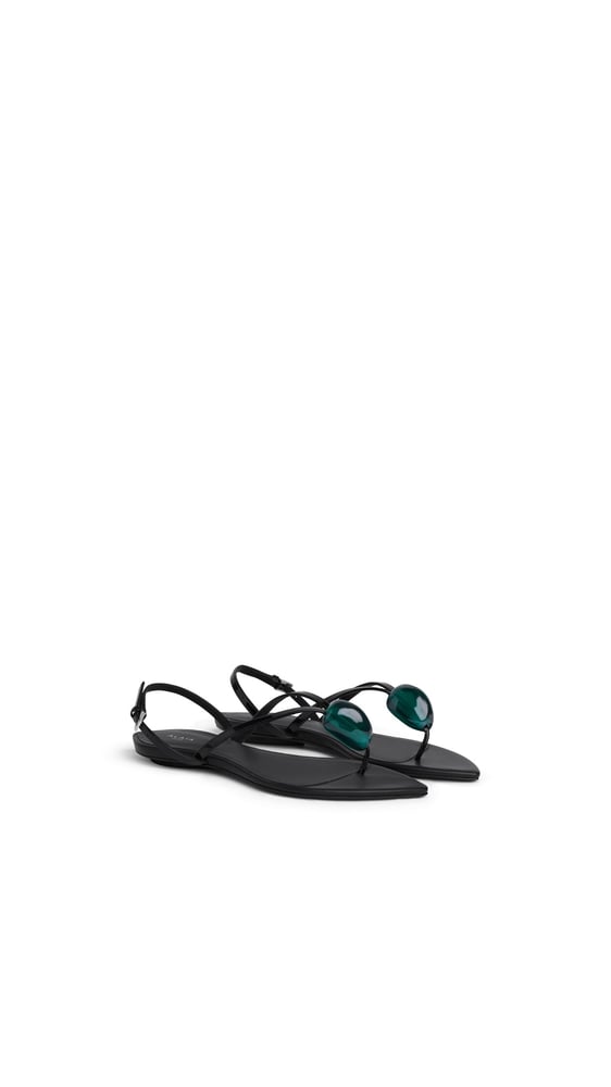 SANDALES TONG BIJOU EN CUIR VERNI
