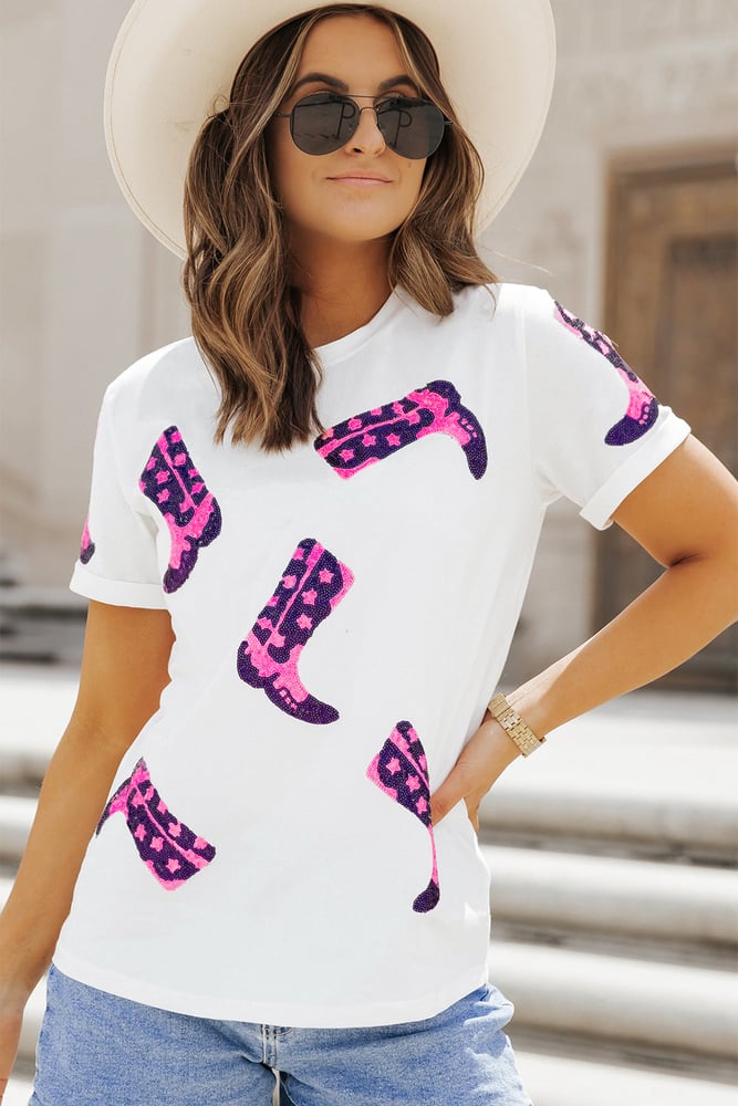 Western Boots Round Neck T Shirt