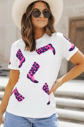 Western Boots Round Neck T Shirt