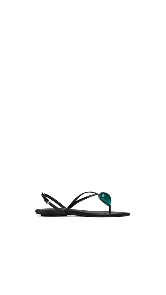 SANDALES TONG BIJOU EN CUIR VERNI