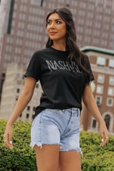 Rhinestone NASHVILLE Graphic Crewneck T Shirt
